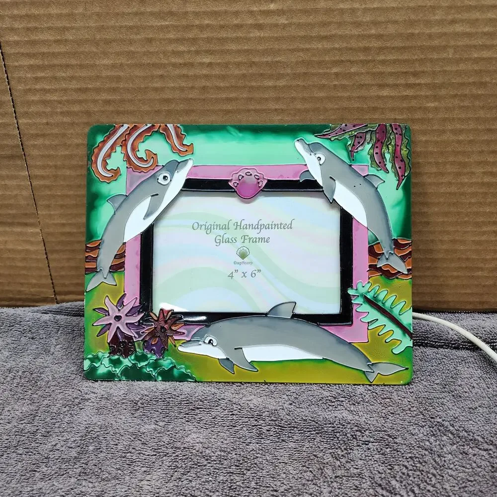 Handpainted glass dolphin picture frame W